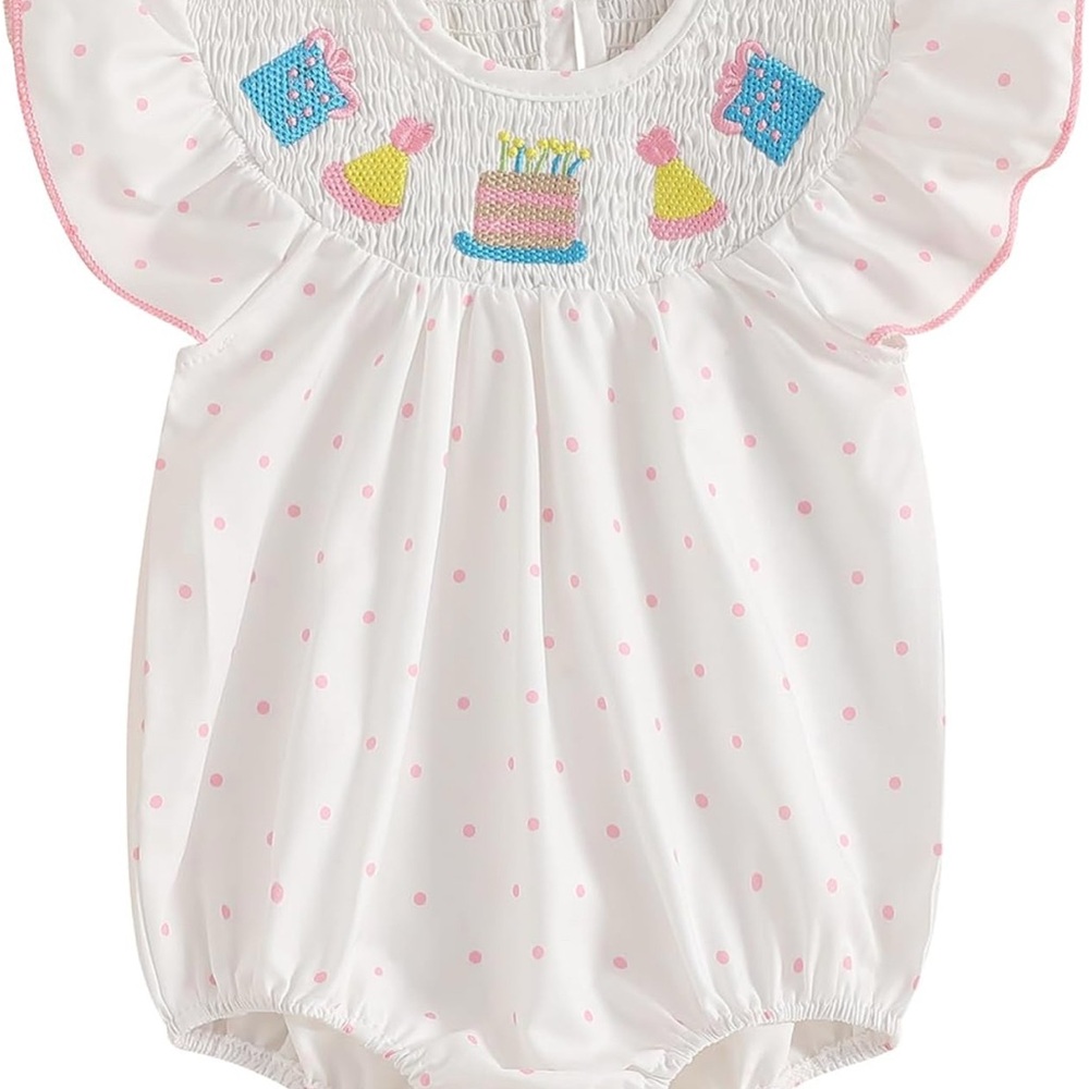 White and Pink Polka Dot Baby Romper